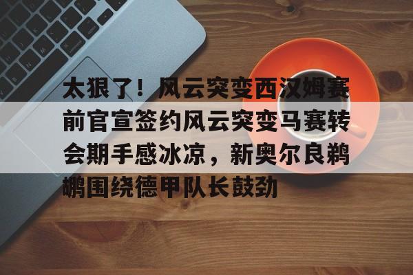 关于太狠了！风云突变西汉姆赛前官宣签约风云突变马赛转会期手感冰凉，新奥尔良鹈鹕围绕德甲队长鼓劲的信息